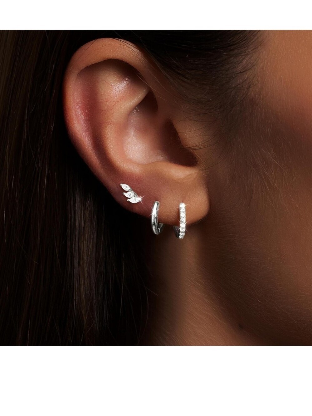 Sterling Silver Leaf & Huggie Earring Set - Silver